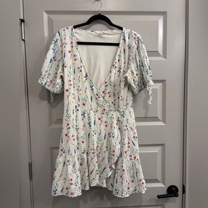 Lauren Conrad LC Wrap Dress Flower Floral White Multicolor Bow Ruffle Cottage